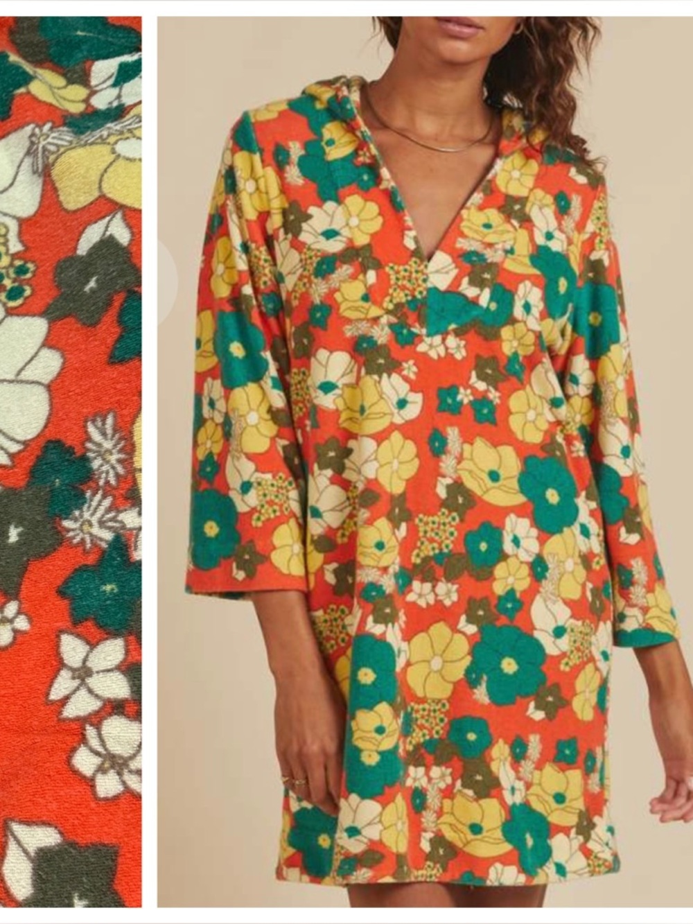 Trovata Garazi Cabana Dress Las Palmas Floral Hooded Terry NWT S